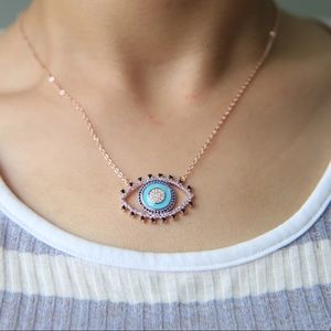 Evil eye necklace pave turquoise rose gold